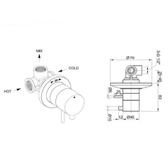 Single lever shower mixer valve - Technical drawing