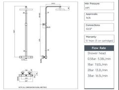 Shower rigid riser kit - Technical drawing