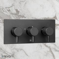 Thermostatic shower valve for 2 outlets matt black