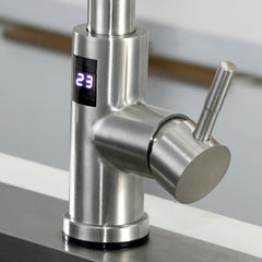 Brushed stainless steel kitchen tap with digital display