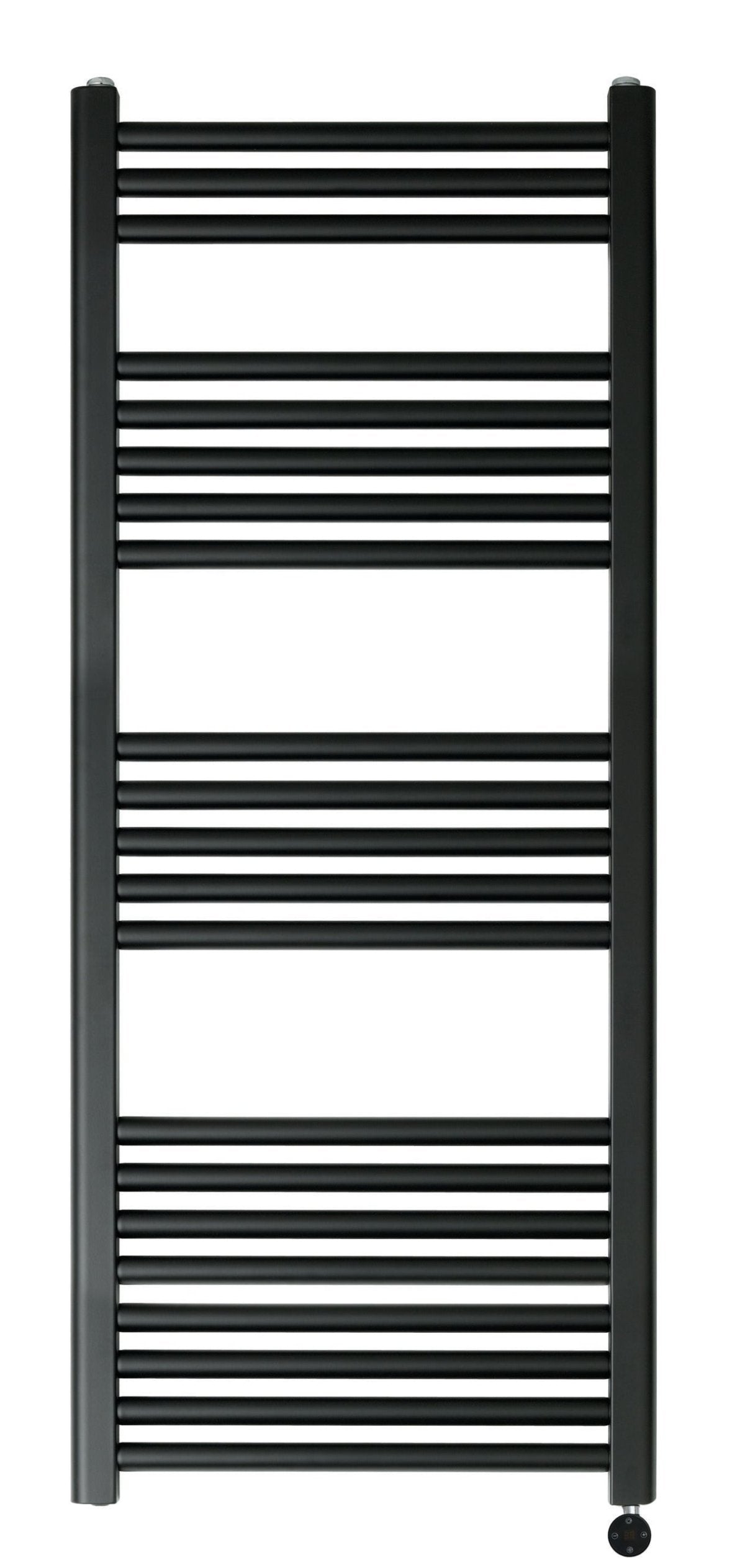 black electric towel rail with thermostat