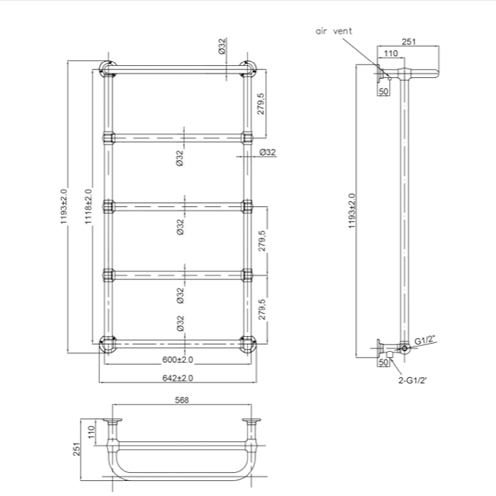 Traditional towel radiator for bathroom