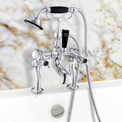 Chrome traditional deck-mounted bath tap with shower kit