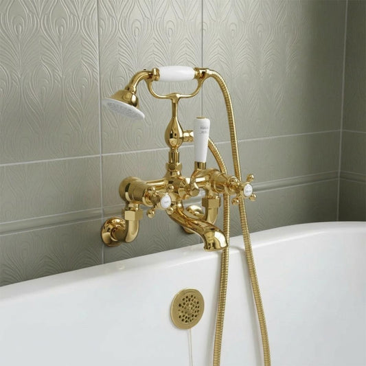 traditional bath tap with shower mixer wall mounted - gold available in Ireland 1200