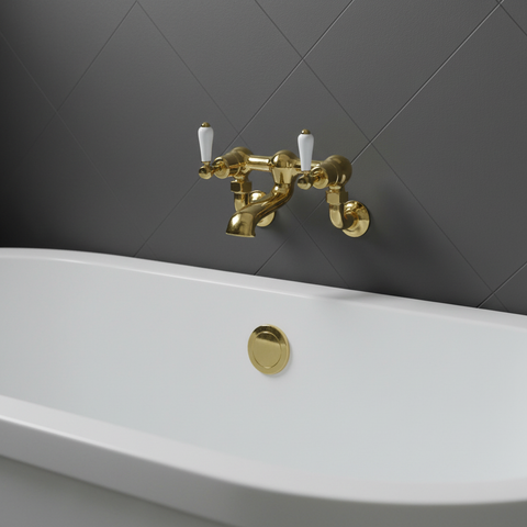 Victorian wall mounted bath filler tap - gold