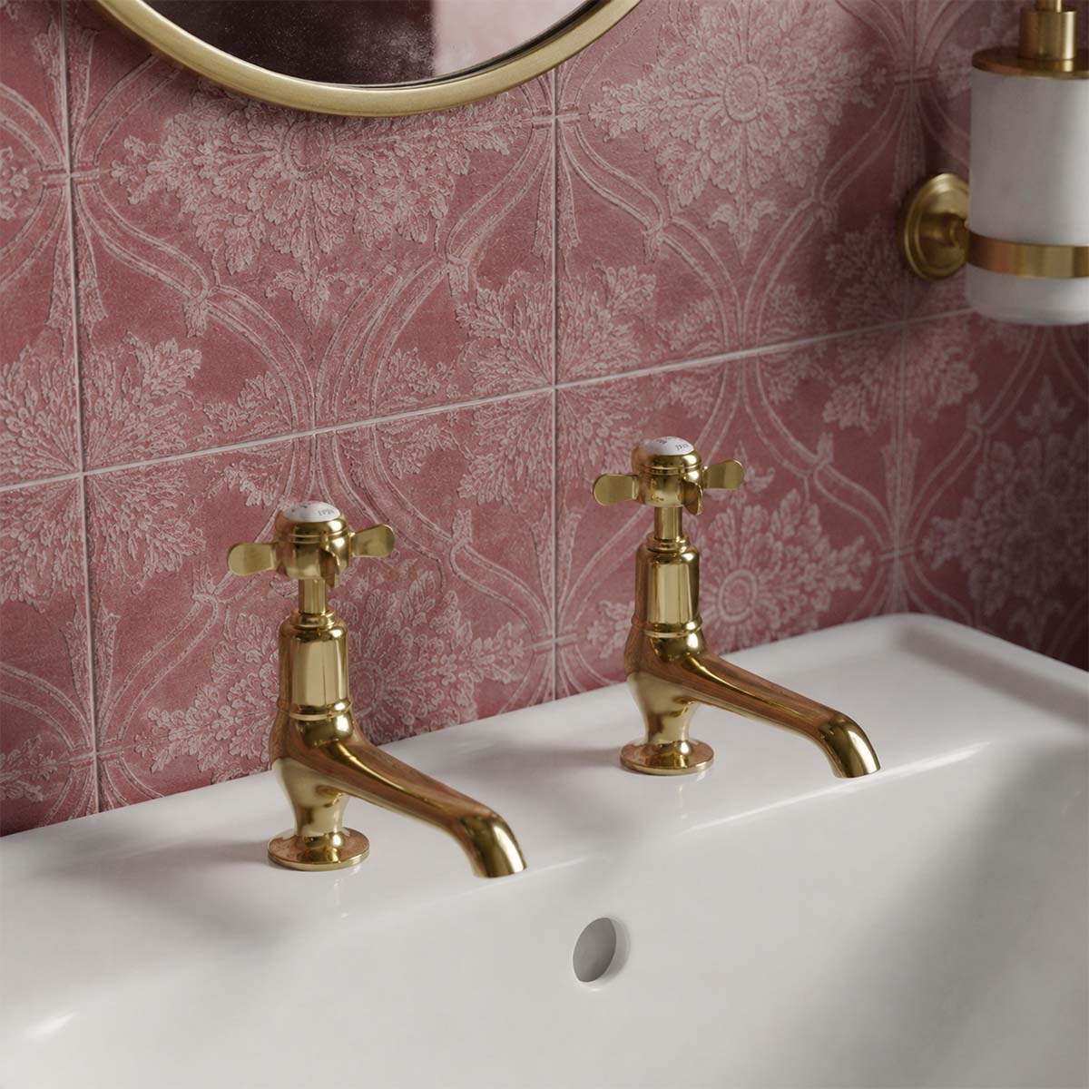 traditional long nose basin pillar taps - polished gold 