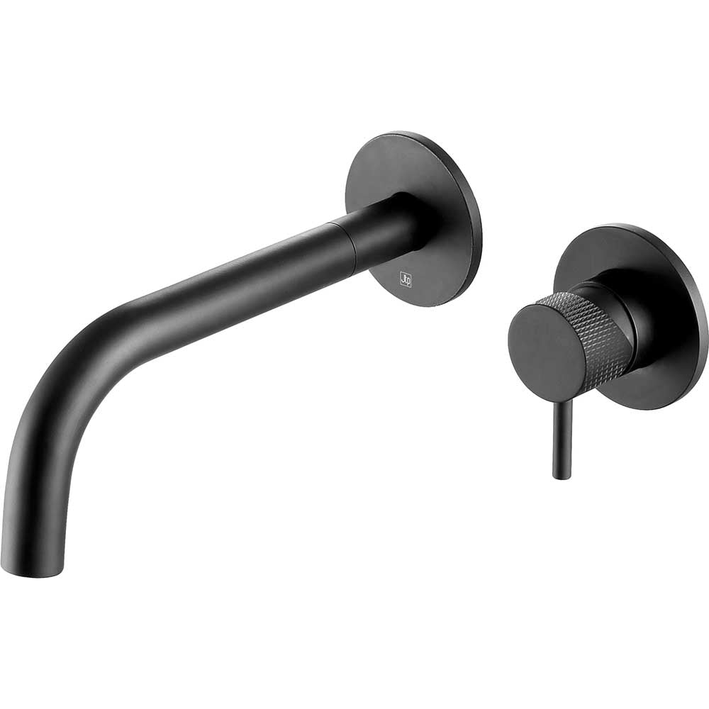 Single Lever Wall Mounted Basin Mixer with Spout 250mm - Matt Black