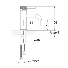 Gold basin tap technical diagram
