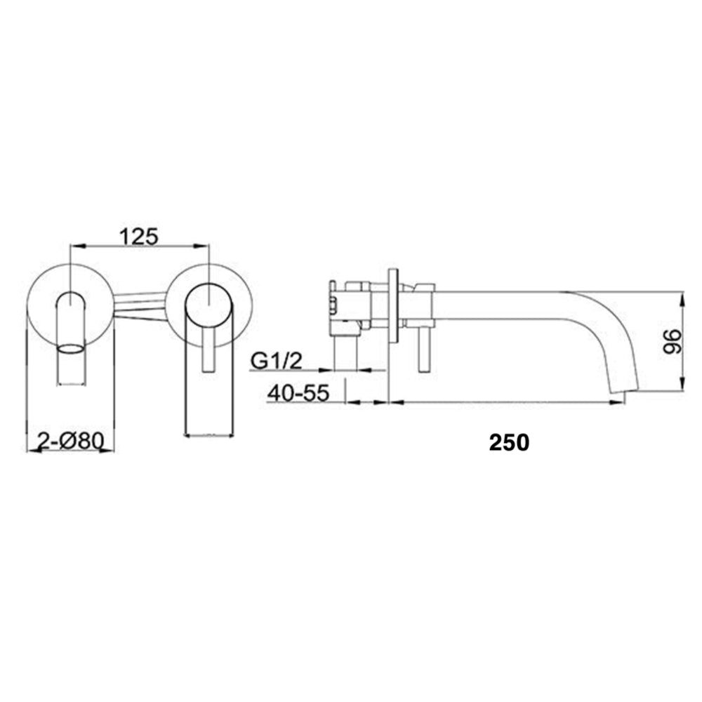 modern bath taps technical drawing-tapron