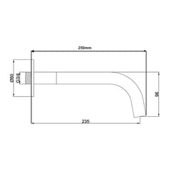 Gold modern wall basin tap spout -Technical drawing