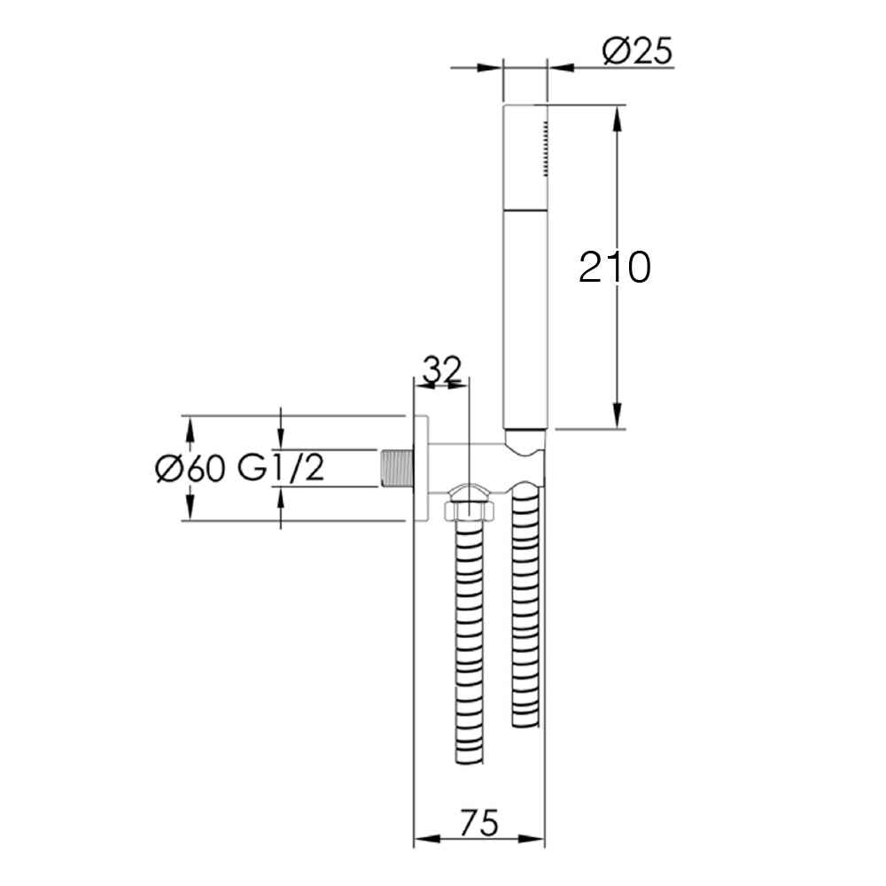 wall mounted shower handset holder Technical Drawing