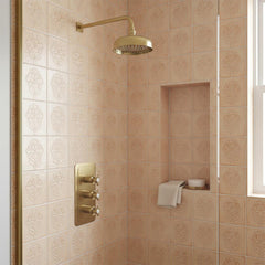 wall mounted shower arm and head set brushed brass 