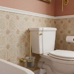 wall mounted toilet brush holder set - brushed brass with glass cup